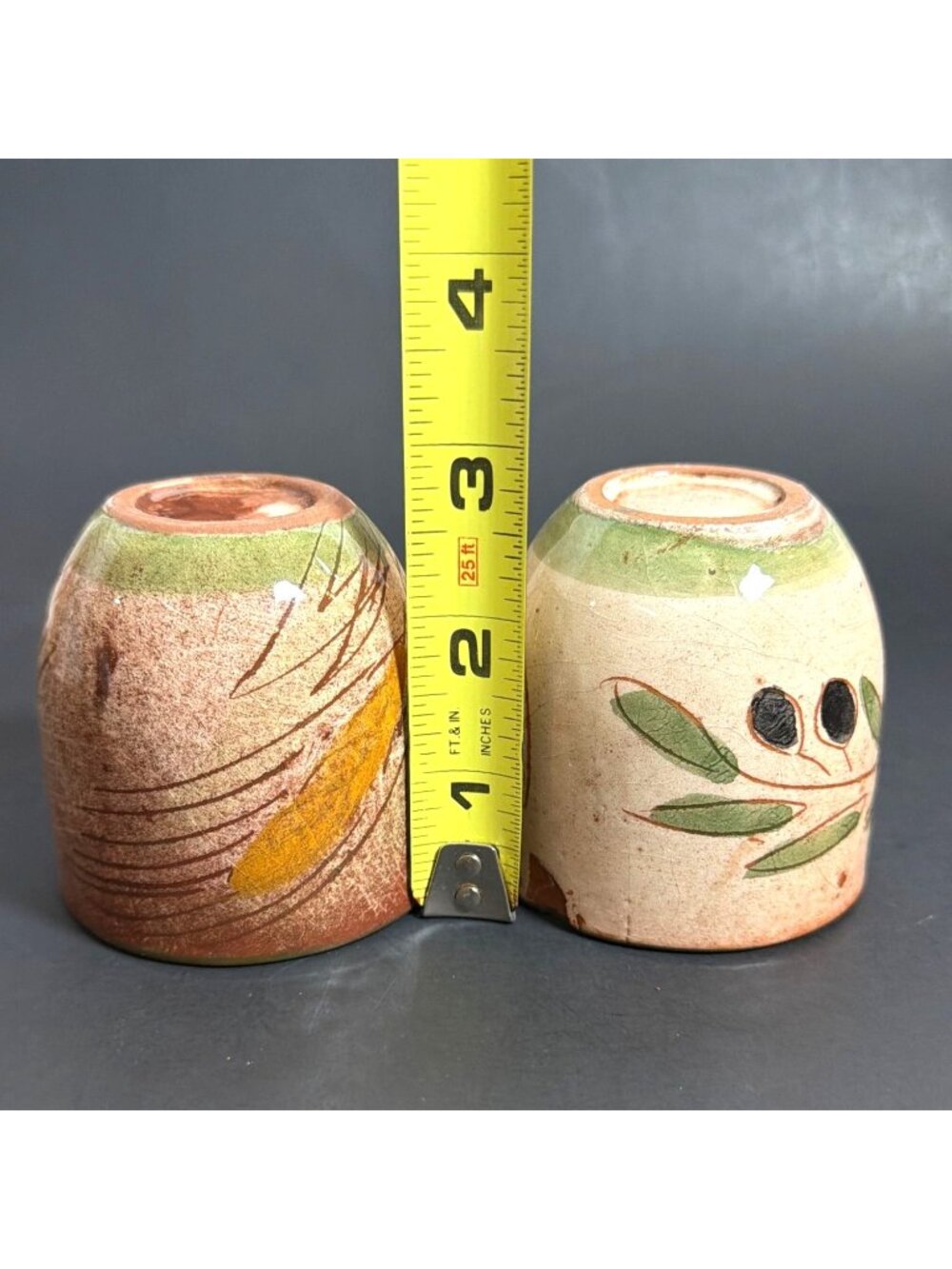 VTG Signed Hand Painted Greek Art Pottery Candlestick Holder Floral Tumblers Set - Picture 13 of 16